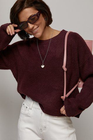 Вільний однотонний в&rsquo;язаний джемпер - баклажан цвет, ONE SIZE (є розміри) 1078694522 фото