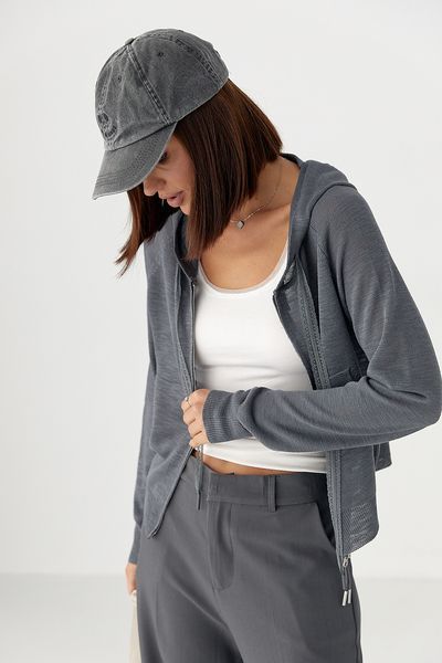 В'язаний кардиган з капюшоном - темно-сірий цвет, ONE SIZE (є розміри) 1068232222 фото