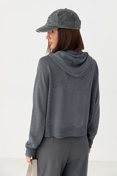 В'язаний кардиган з капюшоном - темно-сірий цвет, ONE SIZE (є розміри) 1068232222 фото