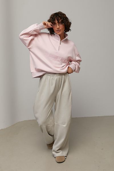 Теплий світшот oversize з вишитим написом - рожевий цвет, ONE SIZE (є розміри) 1079231422 фото