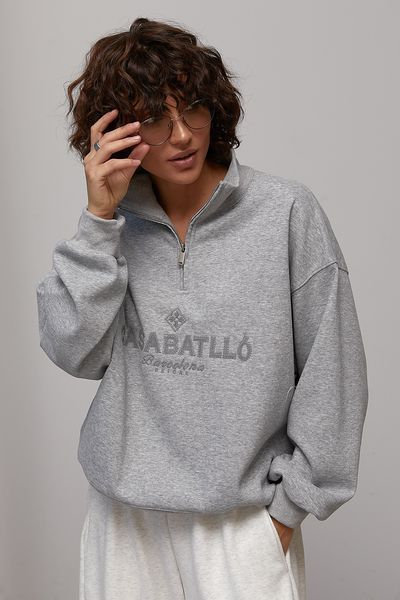Теплий світшот oversize з вишитим написом - сірий цвет, ONE SIZE (є розміри) 1079231022 фото