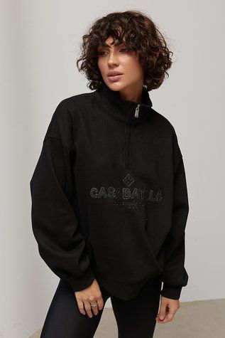 Теплий світшот oversize з вишитим написом - чорний цвет, ONE SIZE (є розміри) 1079230922 фото