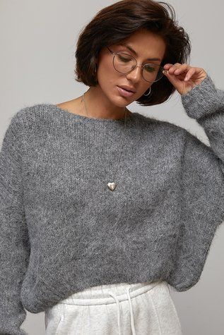 Об'ємний в'язаний джемпер із мохеру - сірий цвет, ONE SIZE (є розміри) 1079101022 фото