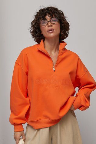 Теплий світшот oversize з вишитим написом - помаранчевий цвет, ONE SIZE (є розміри) 1079233422 фото
