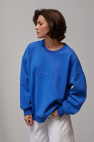 Жіночий утеплений світшот oversize з начосом - синій цвет, ONE SIZE (є розміри) 1078352322 фото