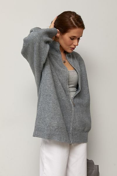 Подовжений кардиган на блискавці з коміром-стійкою - сірий цвет, ONE SIZE (є розміри) 1078251022 фото