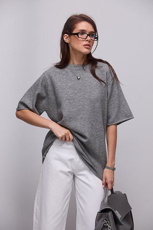 В'язана кофта oversize з коротким рукавом - сірий цвет, ONE SIZE (є розміри) 1078001022 фото