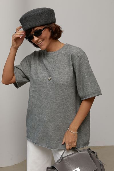 В'язана кофта oversize з коротким рукавом - сірий цвет, ONE SIZE (є розміри) 1078001022 фото