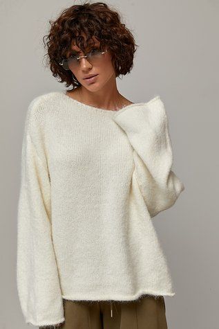 Мохеровий джемпер oversize з широкою горловиною - білий цвет, ONE SIZE (є розміри) 1078870122 фото