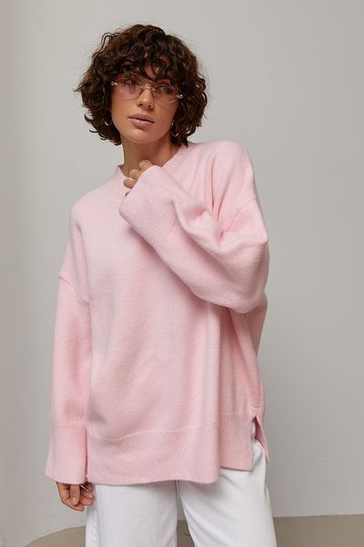 Жіночий в&rsquo;язаний джемпер oversize з бічними розрізами - рожевий цвет, ONE SIZE (є розміри) 1079171422 фото
