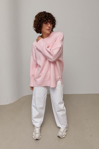 Жіночий в&rsquo;язаний джемпер oversize з бічними розрізами - рожевий цвет, ONE SIZE (є розміри) 1079171422 фото