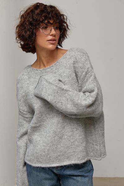 Мохеровий джемпер oversize з широкою горловиною - сірий цвет, ONE SIZE (є розміри) 1078871022 фото