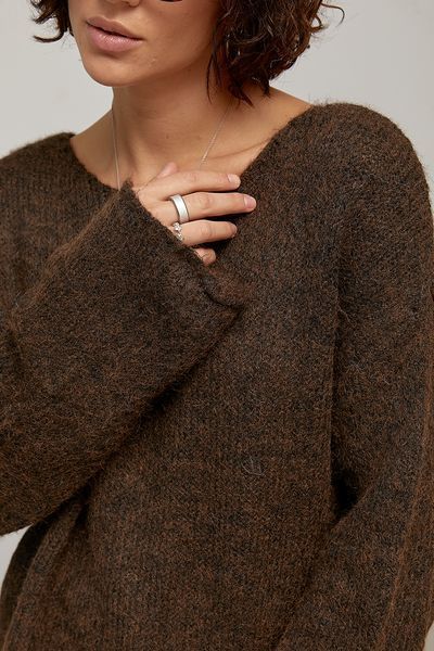 Мохеровий джемпер oversize з широкою горловиною - темно-коричневий цвет, ONE SIZE (є розміри) 1078875122 фото