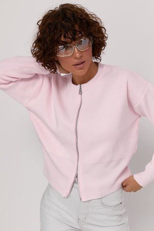 В'язаний трикотажний кардиган на подвійній блискавці - пудра цвет, ONE SIZE (є розміри) 1079090722 фото
