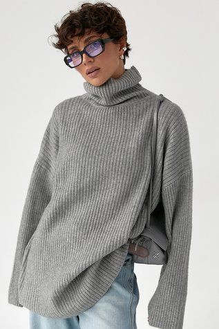 Тепла в'язана туніка в рубчик - сірий цвет, ONE SIZE (є розміри) 1071891022 фото