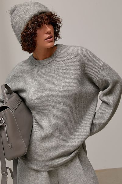В'язаний жіночий джемпер oversize з круглою горловиною - сірий цвет, ONE SIZE (є розміри) 1079181022 фото