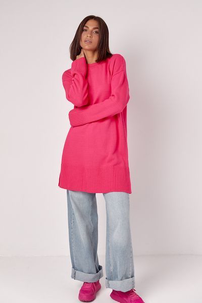 Жіноча в'язана туніка oversize із розрізами з боків - фуксія цвет, ONE SIZE (є розміри) 1060443322 фото