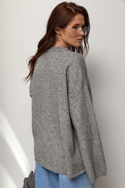 В&rsquo;язаний джемпер oversize з широкими рукавами - сірий цвет, ONE SIZE (є розміри) 1078941022 фото