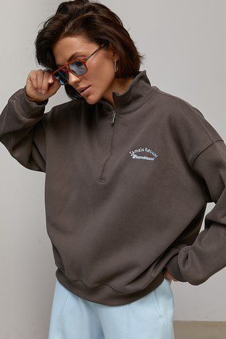 Теплий світшот oversize з коміром на блискавці - кавовий цвет, ONE SIZE (є розміри) 1078591522 фото