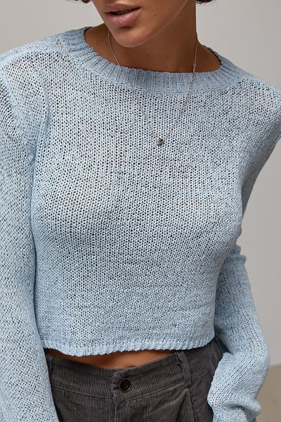 Тонкий ажурний джемпер - блакитний цвет, ONE SIZE (є розміри) 1077551222 фото